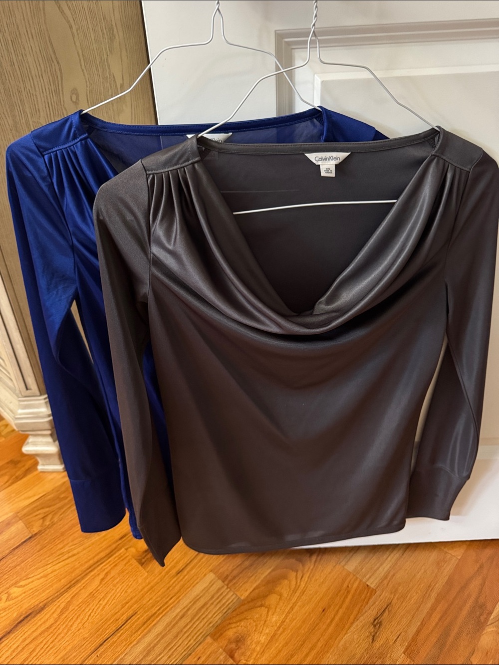 2 Calvin Klein Women's Cowl Neck Long-Sleeve Top - Gray & Blue